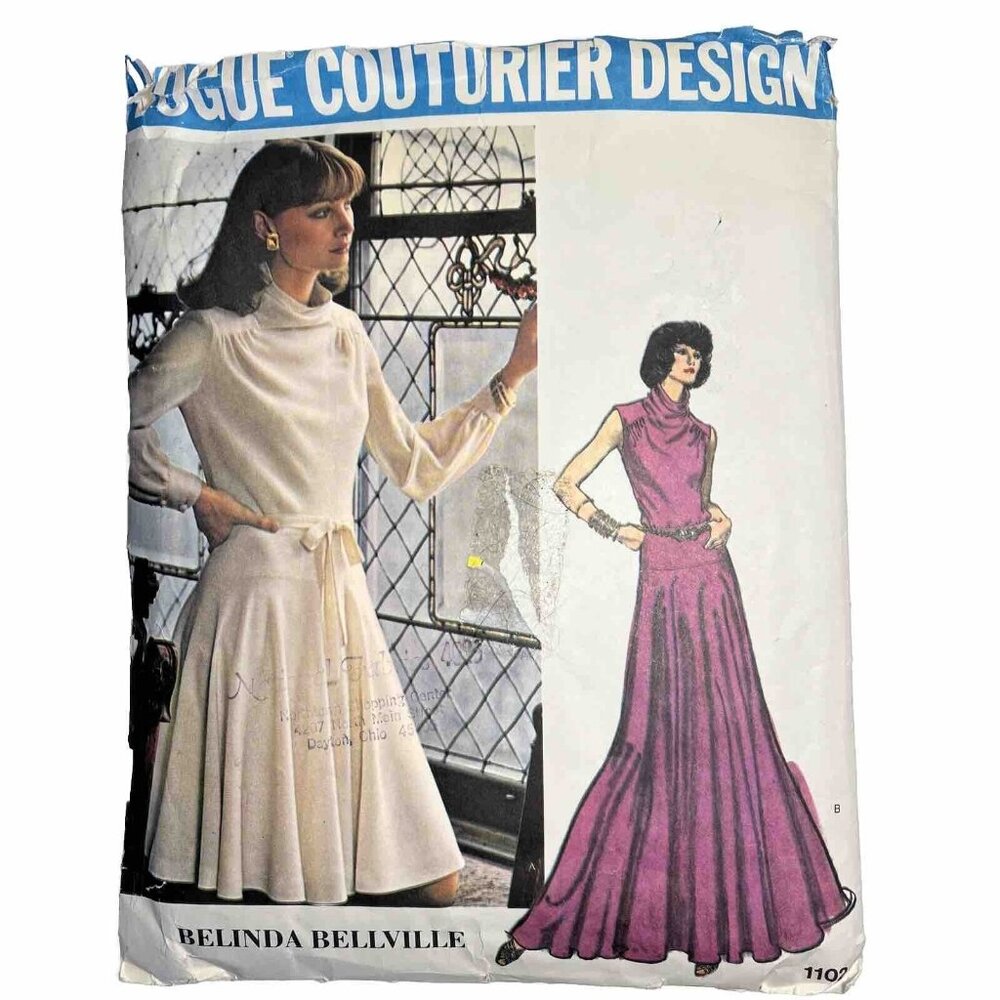 Vogue 1102 Belinda Bellville Dress Draped Cowl Neckline Yoke Size 12 Bust 34